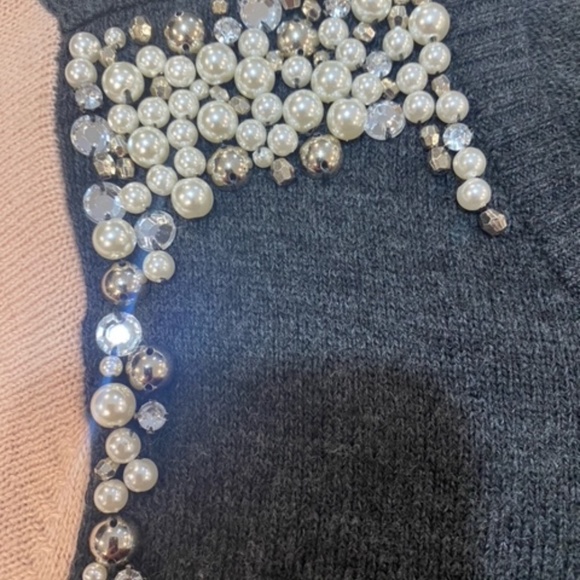 Grey and Pink Sweater Dress with Pearls and Rhinestone Accents - Picture 5 of 16